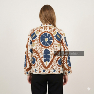 Chaqueta Boho Floral para Mujer, Bordada con Diseño Suzani, de Terciopelo/Algodón, Transpirable y Ecológica, con Bordado Étnico Uzbeko Vintage, Corta - Product Image 5