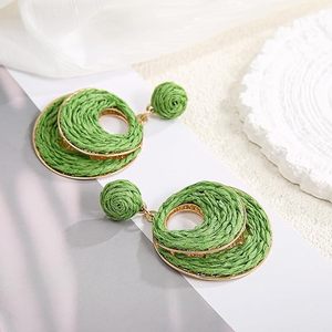 Pendientes de Aro de Mimbre de Paja Hechos a Mano para Mujer, Joyería Colgante Bohemia Ligera, Diseño de Envoltura de Paja para Vacaciones en Playa y Verano - Product Image 5