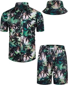 <b>Mens</b> Vintage Summer Set Breathable Hawaiian Shirt & Shorts <b>Bucket</b> <b>Hat</b> Custom OEM Beachwear Clothing Set Wholesale - Product Image 3