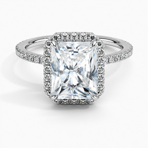 Vendedor superior VVS Lab Grown Diamond High End 14K Oro blanco Estilo vintage Corte radiante Joyería de compromiso Anillo de Halo para regalo de mujer - Product Image 1