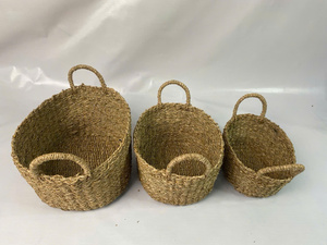 Juego de 3 cestas de almacenamiento decorativas de algas marinas tejidas ovaladas - Product Image 3