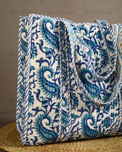 Sac fourre-tout en coton matelassé avec fermeture éclair ATITHI ART, léger, doux, rembourré, écologique, réutilisable, pour le shopping, les voyages, le transport quotidien - Product Image 2