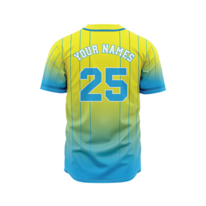 Ropa deportiva personalizada para jóvenes con rayas amarillas y azules degradadas, camiseta de béisbol OEM y ODM, uniforme estampado transpirable y sin costuras - Product Image 2