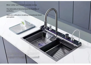 OKIE 304 Stainless Steel Contemporary <strong>Kitchen</strong> Sink Set Single Bowl Waterfall Pull-Out Faucet for Household Hospital Use <strong>Apron</strong> - Product Image 4