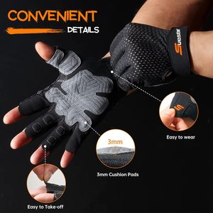 Suestar <b>Half</b> Finger Lightweight PU Material Gym Fitness Gloves Mesh Breathable Non <b>Slip</b> Training Weight Lifting Buckle Closure - Product Image 5