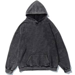 Venta al por mayor de algodón mezclado ropa de calle personalizada negro Vintage ácido lavado pulóver con capucha impreso hombres logotipo personalizado Sudadera con capucha OEM - Product Image 1