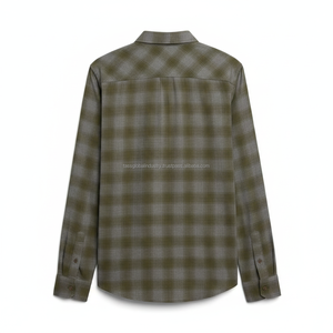 Camisa de Franela a Cuadros Verde Oliva para Hombre, Manga Larga, Cierre de Botones, Informal, de Algodón, con Logotipo Personalizado OEM, Proveedor Mayorista - Product Image 2