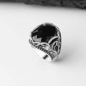 Anillo Turco Azuris VALKH1415 de Plata de Ley 925 para Hombre, Estilo Otomano, Joyería de Moda con Piedra Natural de Color Negro - Product Image 3