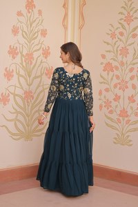 Designer Women's Traditional Elegant Silk <b>Semi</b>-Stitched Wedding Gown Embroidery Work Lace Border Indian Pakistani Party Wear - Product Image 5
