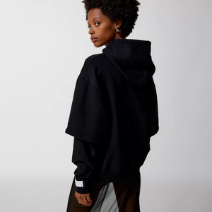 Sudadera con capucha de gran tamaño con hombros caídos para mujer, jersey liso de algodón 100%, sudadera para mujer, ropa de calle de manga en capas, estampado de logotipo personalizado - Product Image 2