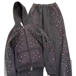 Vêtement de sport d'hiver personnalisé en gros, décontracté, vintage, délavé à l'acide, imprimé, écologique, avec capuche en polaire, strass, 440 g/m² pour hommes - Product Image 1