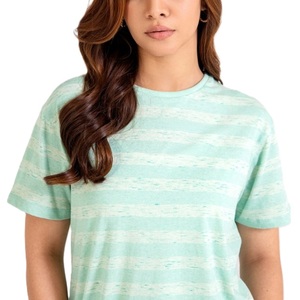 Streetwear décontracté femme impression personnalisée vente en gros femme à la mode rayé col rond manches courtes - Product Image 5