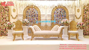 Elegante conjunto de sofás italianos de respaldo bajo para escenario de bodas, sofá italiano con acabado dorado para escenario, conjunto de sofás para bodas indias, EE. UU. - Product Image 5