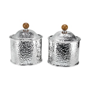 Ensemble de boîtes en métal martelé brillant avec boutons ronds en bois idéal pour un rangement de cuisine élégant et fonctionnel - Product Image 1