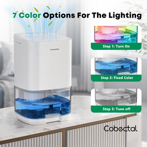 Deshumidificador Pequeño y Silencioso de 35 oz, Color Blanco, para Casa o Autocaravana, con Iluminación LED de 7 Colores, Apagado Automático, Control Electrónico, Material Plástico - Product Image 6