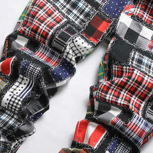 กางเกงยีนส์รัดรูปลายสก็อตสไตล์สูงของผู้ชาย2024ใหม่สีสันสดใสผ้าเดนิมเข้ารูปกระดุมตรงมีรอยขาดขนาดพิเศษ - Product Image 3