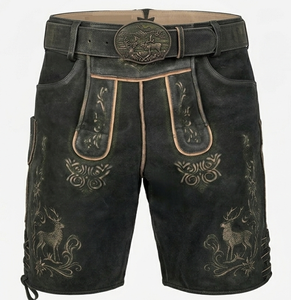 <b>Men</b> Bavarian Lederhosen Traditional Embroidered Leather <b>Shorts</b> High Waist Vintage Style With Deer <b>Pattern</b> Handmade Craftsmanship - Product Image 1