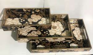 Handcrafted Art Deco Wooden Enamel Printed Tray <b>Set</b> Glossy Gold Foil Finish Stylish Coffee Snack <b>Tea</b> Presentation Home Parties - Product Image 6