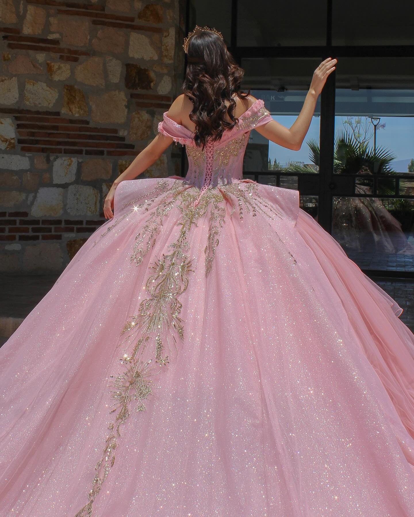 coral and gold quinceanera dresses Sparkly Rose Gold Formal Ball Gown Evening Dress RS2012 Size 14 / Rose Gold main image 1