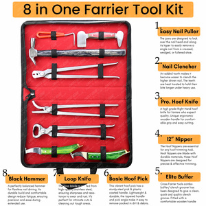 Top Rated Horse Farrier Tool Kit Driving Hammer Hoof Clincher Nipper and Grooming Hoof Bot Shoe <b>Puller</b> Hoof Buffer and Pick - Product Image 2