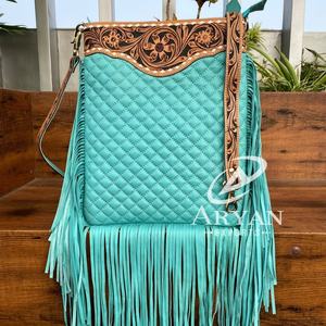 Femmes à la mode usiné à la main en cuir matelassé frange sac à bandoulière concepteur diamant treillis sacs à main en cuir véritable - Product Image 1