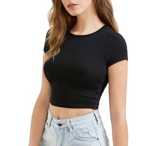T-shirts courts vierges pour femmes en coton, couleur unie, personnalisables, à manches courtes - Product Image 3