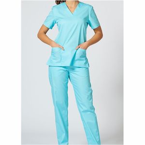 Conjuntos de uniformes de enfermería, conjuntos de uniformes de Enfermería de tela médica de manga corta con cuello levantado - Product Image 1