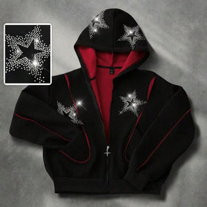 เสื้อฮู้ดดี้ผู้ชายประดับเพชรเทียมทรงโอเวอร์ไซส์ หนานุ่ม สไตล์สตรีทแวร์ ออกแบบมาเพื่อการสวมใส่สบายๆ โดดเด่นสะดุดตา - Product Image 1