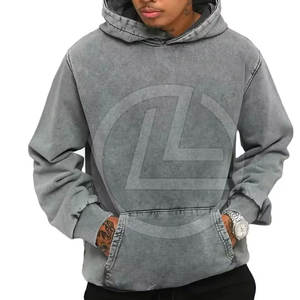 Sweat à capuche délavé à l'acide pour hommes avec poignets côtelés et doublure en polaire douce Sweat à capuche délavé à l'acide pour hommes - Product Image 1