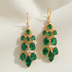 Green Hydro Gemstone Earrings | Multi Size Stones | 925 Sterling <b>Silver</b> 18K Gold Plated Designer Jewelry <b>Wedding</b> Party Wear - Product Image 4