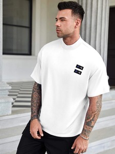 T-shirts personnalisés à logo, écologiques, à séchage rapide, à manches courtes, coupe ample, en polyester/coton, unis, légers, respirants, pour hommes - Product Image 6