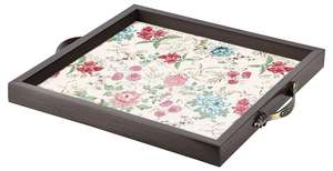 ถาดเสิร์ฟไม้ลายดอกไม้หลากสีพร้อมหูจับโลหะ ถาดเสิร์ฟพร้อมหูจับ ของตกแต่ง ถาดเสิร์ฟขนมหวาน - Product Image 4