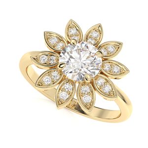 Bague de fiançailles pour femme en argent sterling et or rose, style floral, avec diamant de laboratoire taille ronde, par RITZIN - Product Image 2
