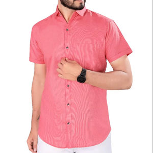 Wholesale <b>Men</b> <b>Red</b> Coral Satin Short Sleeve Business <b>Shirt</b> Non Iron Anti Wrinkle Breathable Collared Formal Professional Wear - Product Image 1
