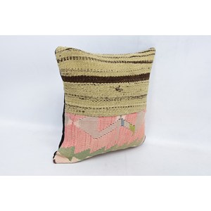 Beige Wool Patchwork Kantha 16x16 Inch Woven Eco-Friendly Non-Slip Removable Washable Zipper Closure <b>Bolster</b> <b>Pillow</b> Vintage - Product Image 3