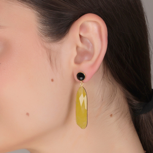 Handmade 18K Gold-Plated Dua Drop <b>Earrings</b> <b>Black</b> <b>Onyx</b> Yellow Jade Multicolor Fashionable Trendy Women's Wedding Jewelry Made - Product Image 5