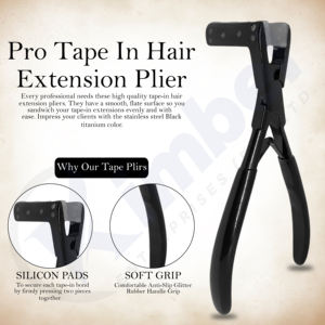 Pince à ruban professionnel professionnel au fini noir plasma pour l'étanchéité des extensions de cheveux avec tampon en caoutchouc et poignée en silicone - Product Image 5