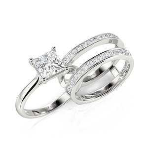 Wedding Princess Cut Enhancer <b>Sterling</b> <b>Silver</b> Ring <b>Set</b> by Jeulia - Product Image 3
