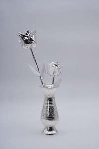 Modern Silver Rose <b>Display</b> Vase Luxury Metal Decorative <b>Flower</b> for Interior Home Decor Halloween Wedding Banquet Decoration - Product Image 2