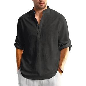 Nuevas Camisetas de Lino y Algodón para Hombre, Camisas de Manga Larga con Botones, Camisas Henley, Camisas Hawaianas para Hombre, Camisa Transpirable - Product Image 5