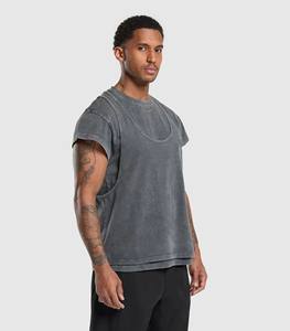 Nueva llegada personalizada de los hombres de lavado ácido Vintage Logo camiseta de impresión gráfica de gran tamaño de algodón Streetwear entrenamiento uso al aire libre comodidad - Product Image 3