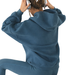 Sudadera con Capucha Extra Grande para Mujer, Estampado Personalizado, 50% Algodón, 50% Poliéster, Color Verde Azulado Oscuro, Estilo Urbano, Hombros Caídos, Corte Holgado, con Insignia - Product Image 2