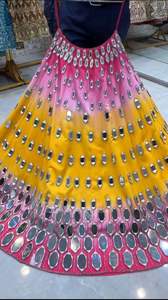 Lehenga Choli-Vêtements de Travail Brodés en Vrai Miroir Lourd pour Femme, Toile Patta en Dentelle, Élégant - Product Image 2