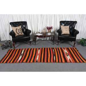 Alfombra Vintage Herki Runner de 3x8.4 pies (92x256 cm), Alfombra Turca Naranja de Lana del Suroeste - Product Image 2