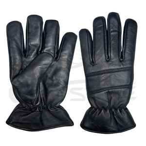 Mens <b>Black</b> Leather Gloves Premium Quality Twill Cuff Goat Leather Gloves XL Daily Outdoor Winter Fashion Stylish Gloves for Guys - Product Image 1