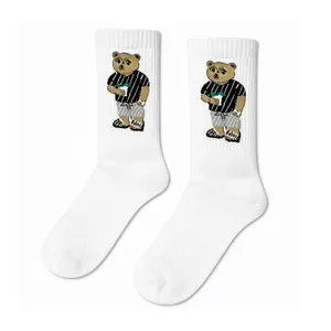 <b>White</b> Bear Patterned <b>Men's</b> Crew Tennis <b>Socks</b> Breathable Heat Resistant Digital Printing ODM Supply Daily Style Spandex Polyester - Product Image 1