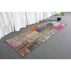Tapis moderne en laine beige de 2.6x7.1 pieds Tapis de salon turc en patchwork tissé à plat pour adolescents pour décorations de salon en latex - Product Image 4