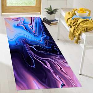 Tapis imprimé Vortex : Illusion moderne bleu et violet, accent pour salon, tapis fin non tissé - Product Image 5
