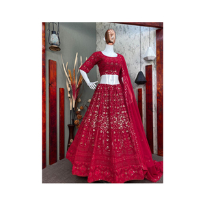 Lehenga Choli-ropa de fiesta de diseño clásico indio, vestidos de novia Boutique para, trabajo de secuencia de Georgette, con Dupatta - Product Image 1