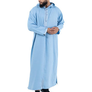 Con capucha Thobe pecho bolsillo hombres Jubba invierno poliéster Casual cuello en V manga larga ajuste suelto hasta el suelo Shalwar KameezQatari - Product Image 3